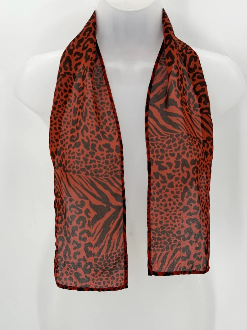Scarf Vintage Dark Orange Leopard Zebra Print Lightweight Sheer Animal Print